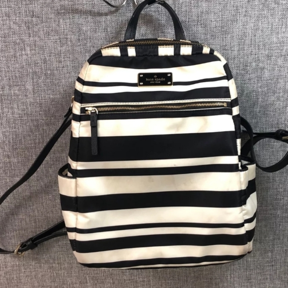 Kate Spade-New York Striped Leather straps Backpack (Black / White)
